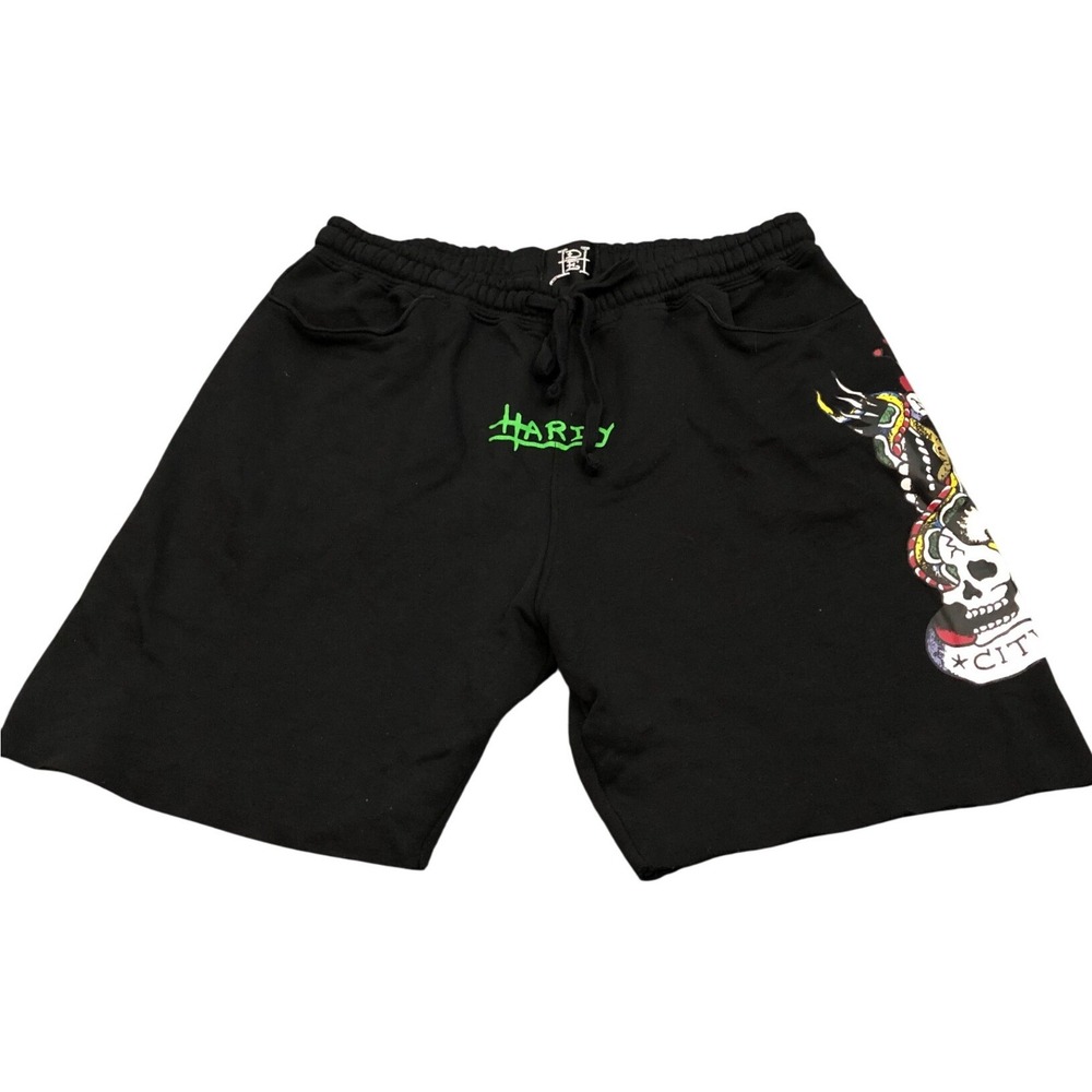Ed Hardy Sweat Shorts Mens Large Black Graphic Skull Eagle Snake EHM-8000-8